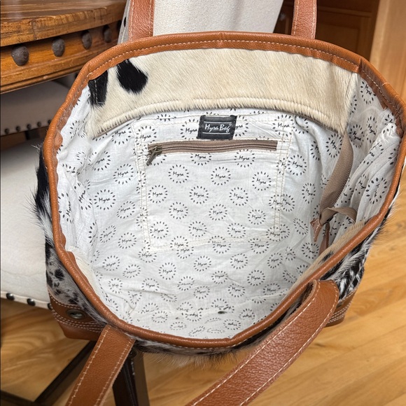 Myra Bag Black and Brown Cowhide Tote - Picture 2 of 4